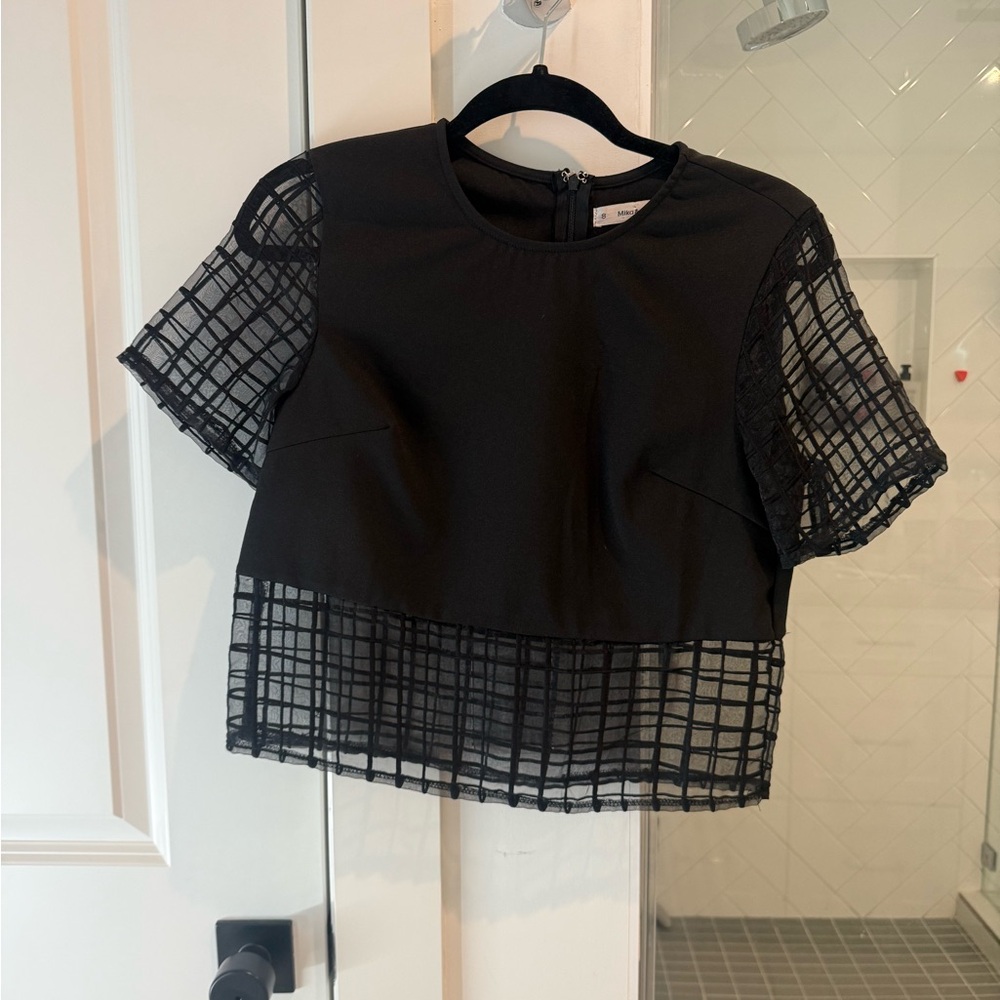 Chic Black Sheer Grid Women's Blouse